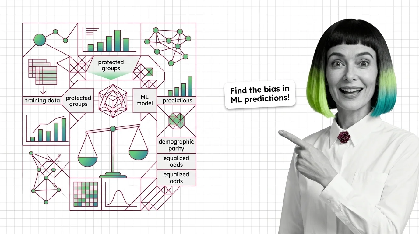 Balanced probability distributions splitting across protected groups with a fairness threshold line