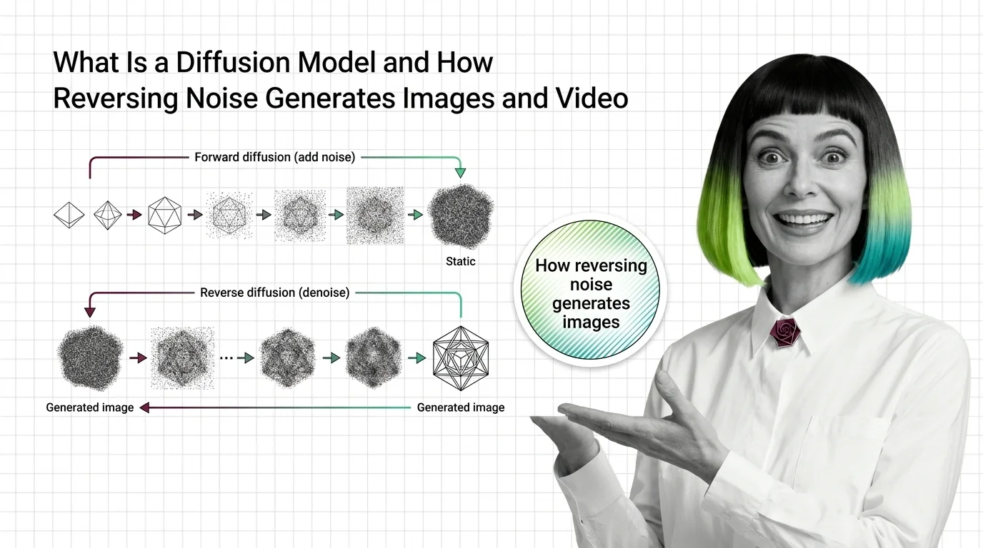 Diagram of noise progressively resolving into a coherent image across diffusion sampling steps