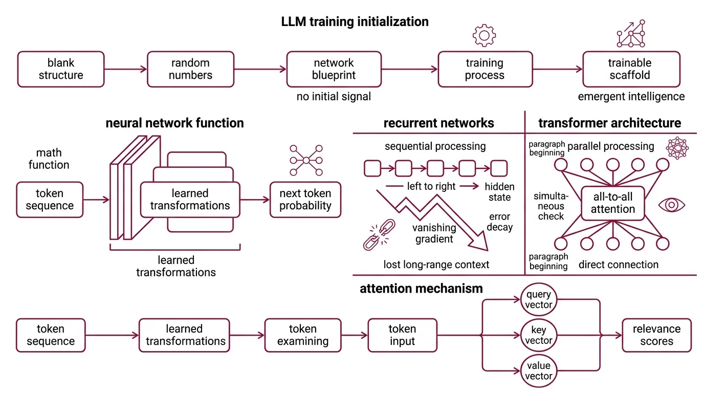 Neural network training loop showing forward pass through weighted layers, cross-entropy loss computation, and backpropagation of gradients adjusting each weight