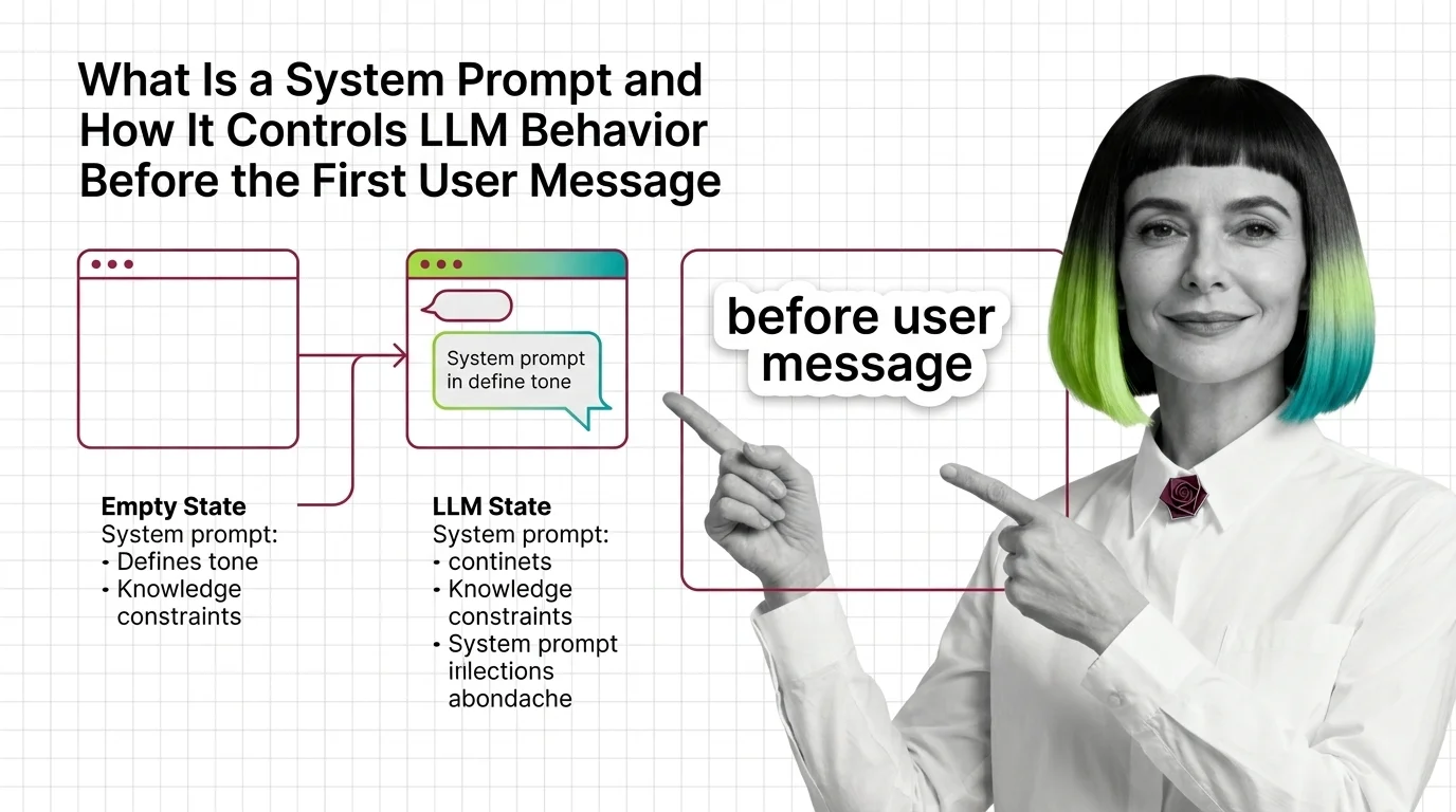 Abstract diagram showing a layered prompt hierarchy entering an LLM before user input arrives