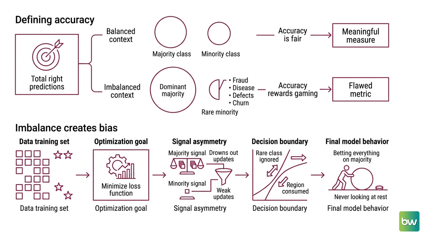 Confusion matrix showing how 99% accuracy hides zero recall on the minority fraud class