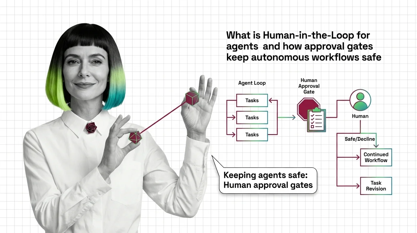 Geometric visualization of an approval gate paused between an autonomous agent and a tool call