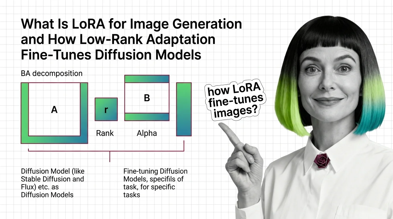 Low-rank adapter matrices BA layered onto a frozen diffusion model for image generation fine-tuning