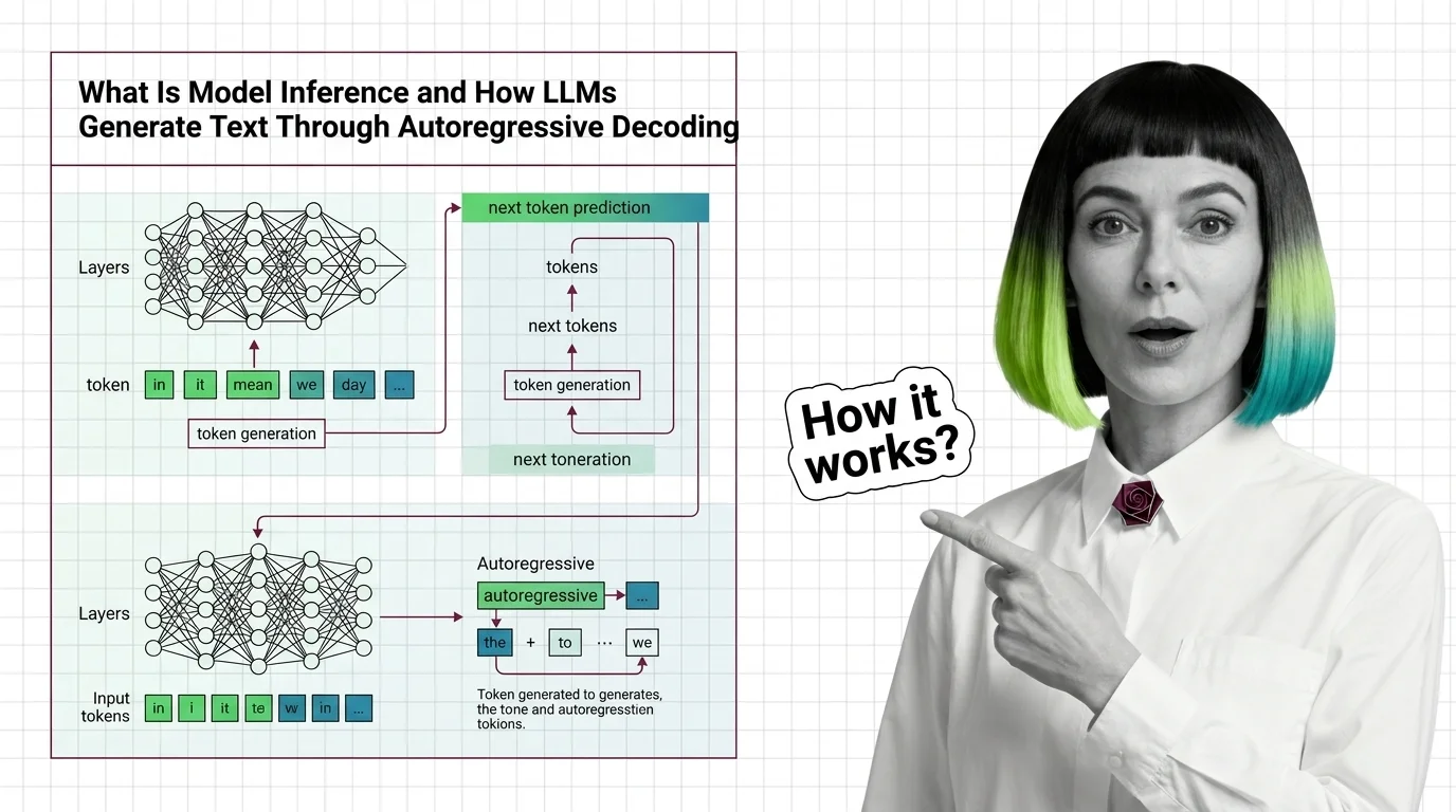 Abstract visualization of tokens flowing sequentially through a neural network during autoregressive decoding