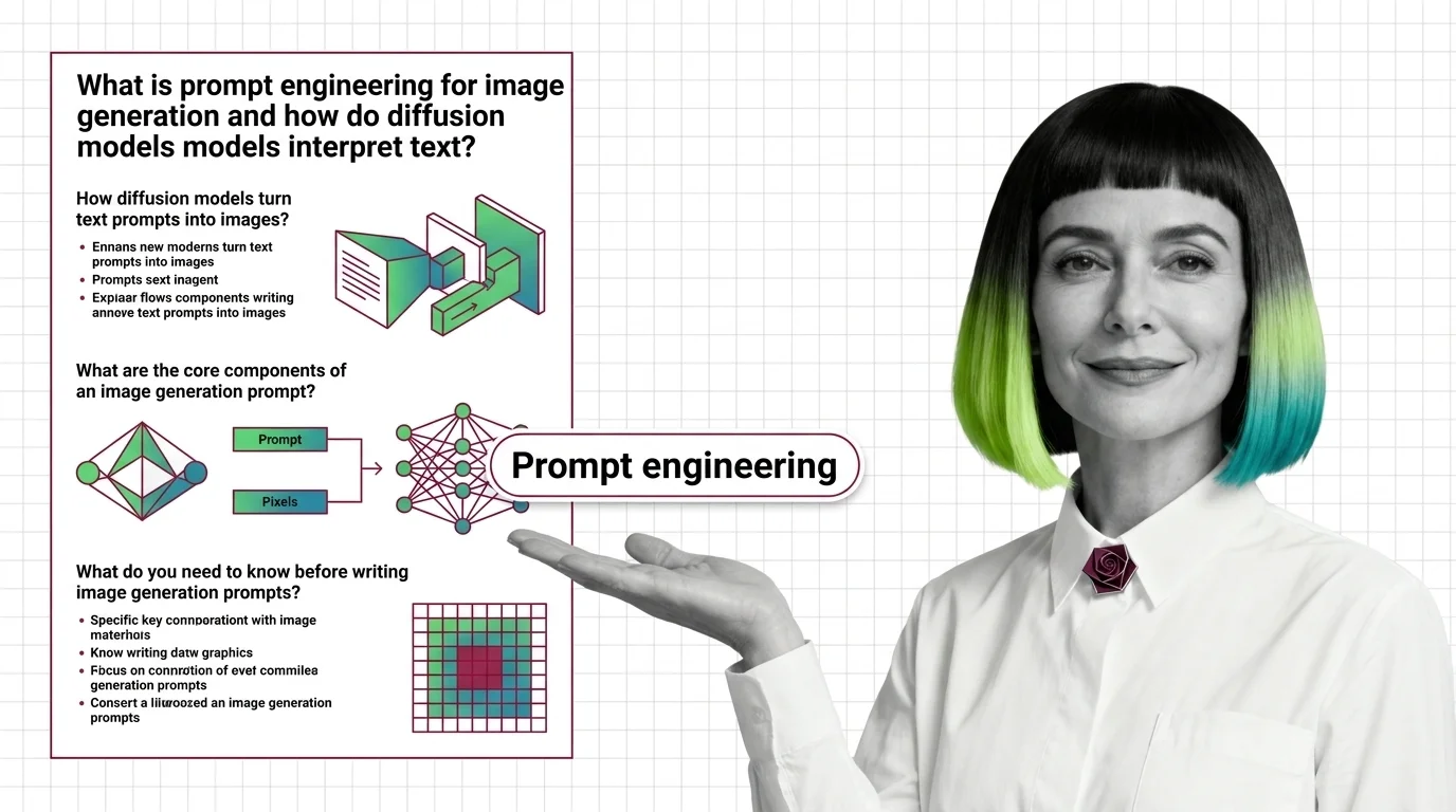 Text tokens flowing into a diffusion latent space, becoming geometric attention maps that resolve into a generated image