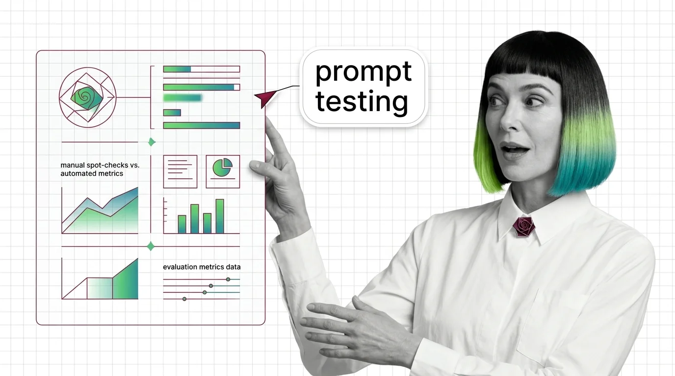 Diagram showing automated prompt evaluation pipeline with scorer types replacing manual review