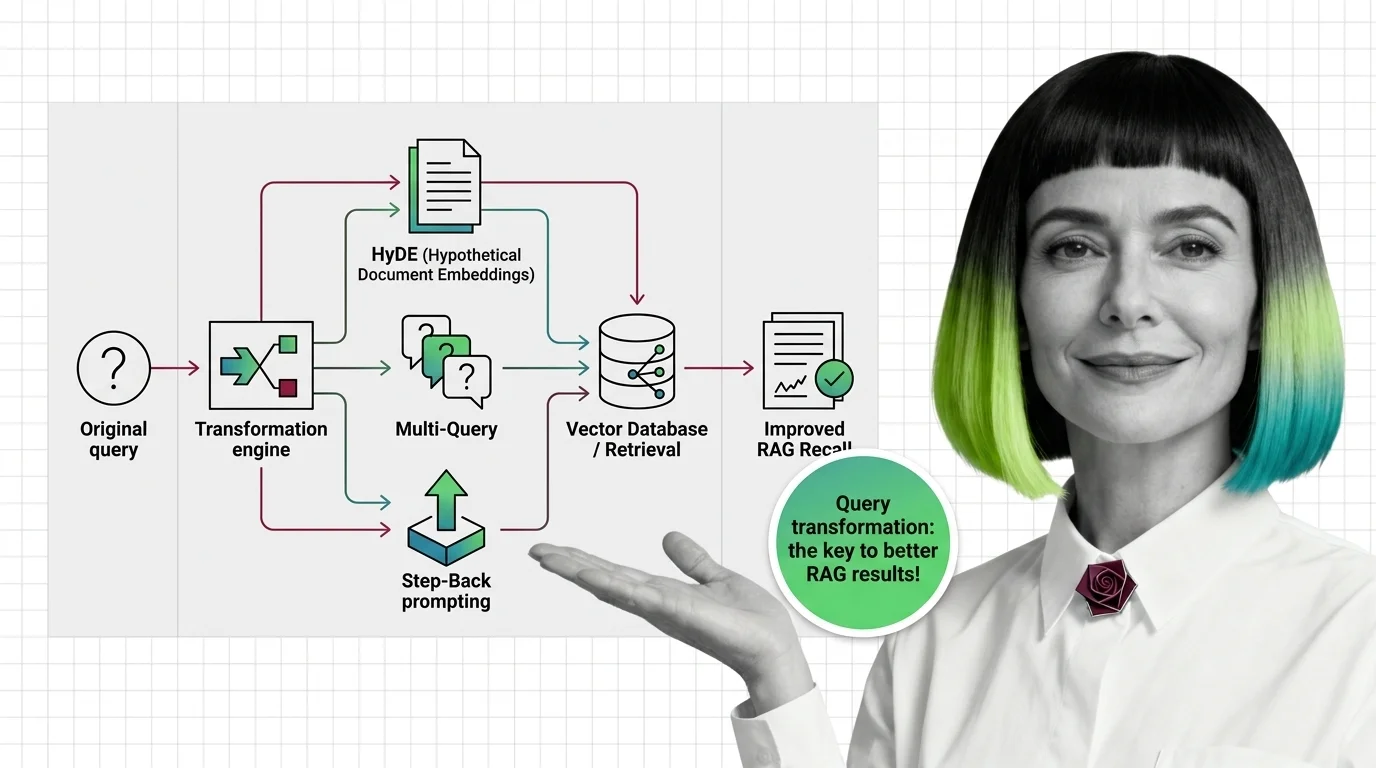 Diagram of query transformation closing the embedding-space gap between short user questions and long document passages
