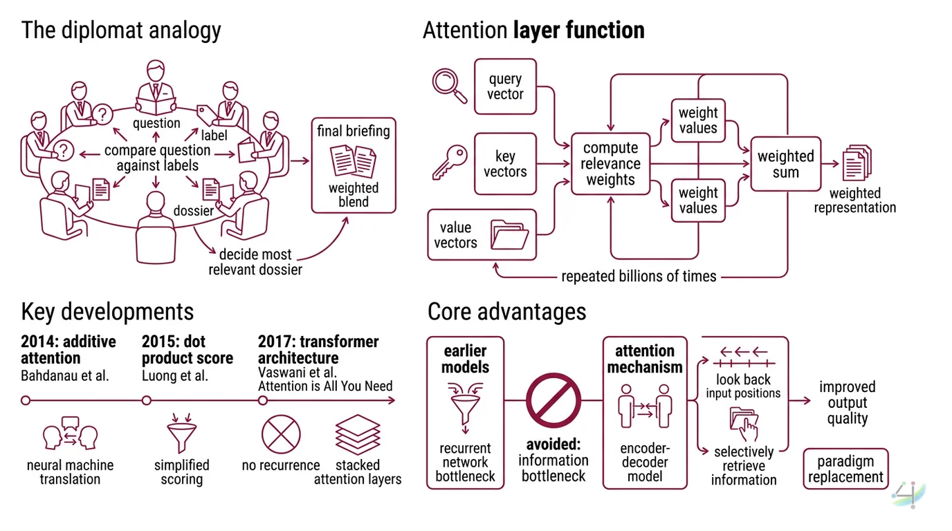 Diagram showing self-attention with Q, K, V from same sequence versus cross-attention with Q from one source and K, V from another