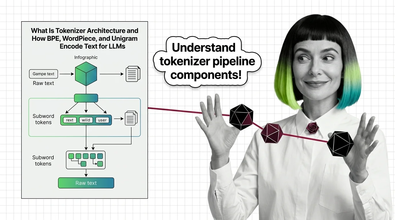 Diagram of raw text splitting into subword tokens through three parallel algorithmic pathways