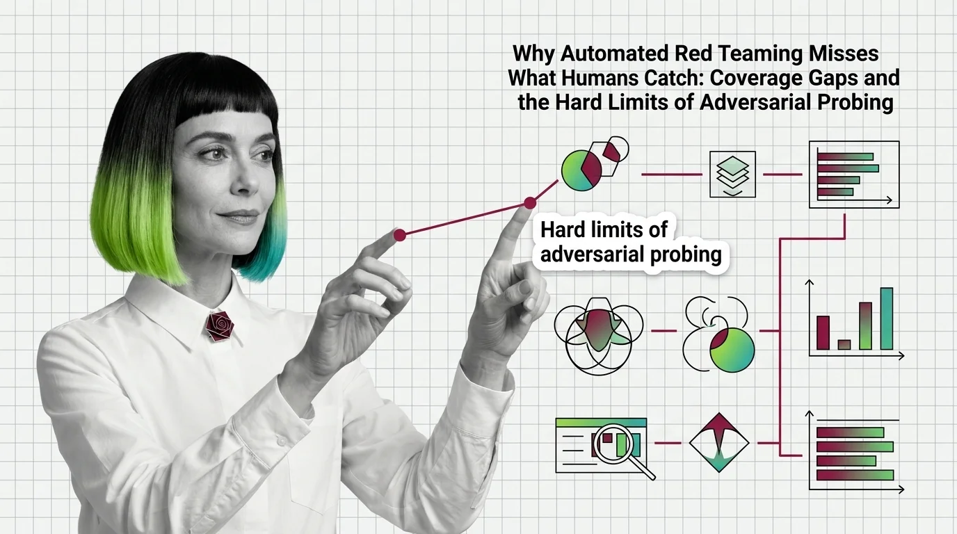 Overlapping automated and human search beams with a dark gap between them representing red teaming coverage limits